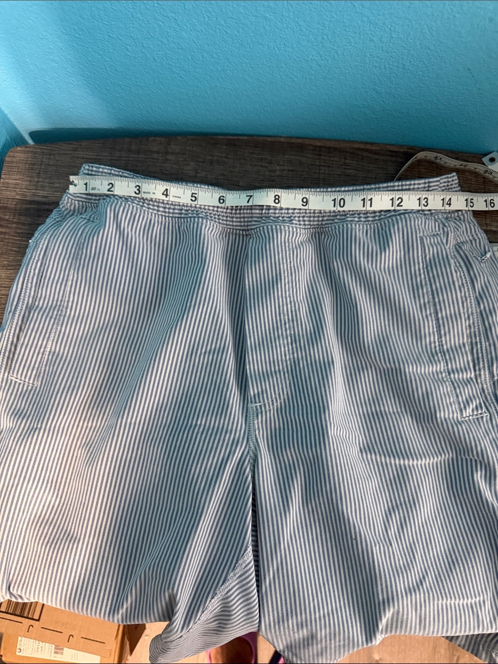 Men's Birddogs Size L Light Blue Striped Swim Shorts